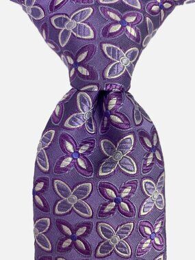 T.M. Lewin Necktie Tie Mens Lilac Purple Silk Jacquard Geometric Floral Designer